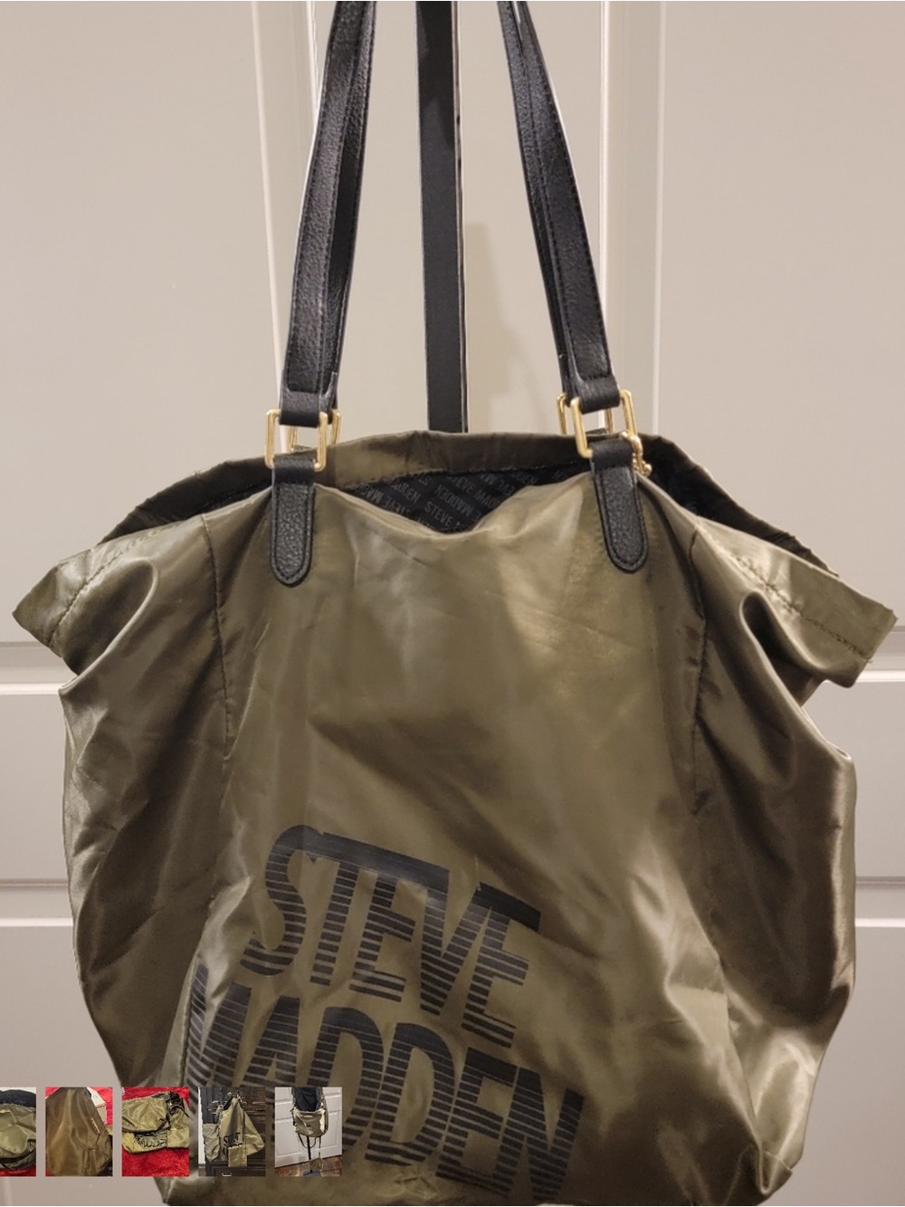 Steve Madden Olive Green Tote with Black Straps